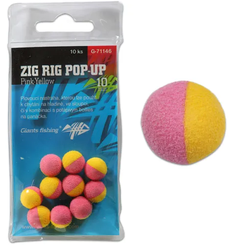 GIANTS FISHING Penové plávajuce boilie Zig Rig Pop-Up pink-yellow,10ks