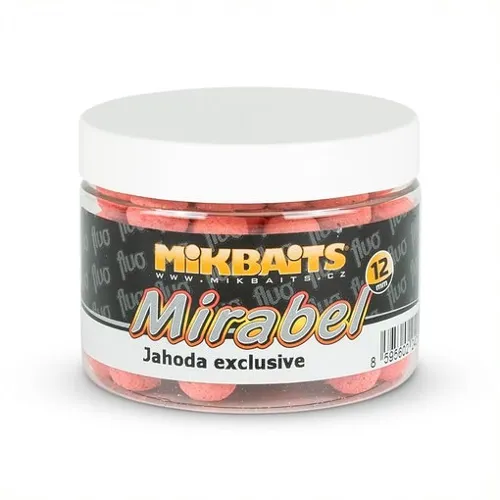 MIKBAITS Mirabel Fluo boilie Jahoda 12mm, 150ml