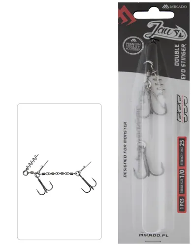 MIKADO Zbrojená montáž Jaws Double Evo Stinger 25kg, Treble Hook veľ. 1/0, 1ks