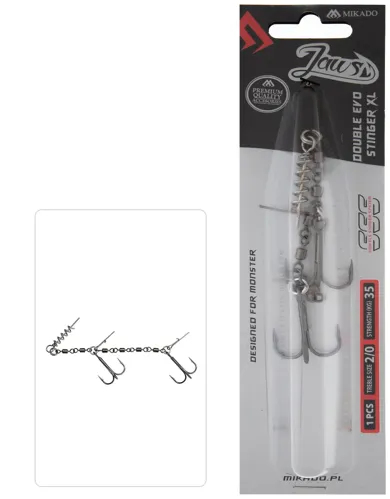 MIKADO Zbrojená montáž Jaws Double Evo Stinger XL 35kg, Treble Hook veľ. 2/0, 1ks