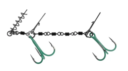 MIKADO Zbrojená montáž Jaws Double Evo Stinger Fluo 25kg, Treble Hook veľ. 1/0, 1ks