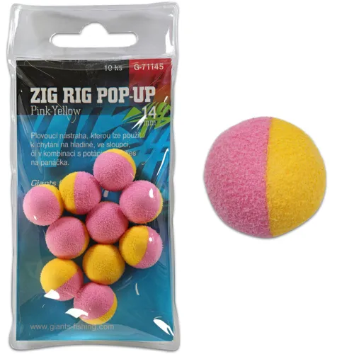GIANTS FISHING Penové plávajuce boilie Zig Rig Pop-Up pink-yellow,10ks